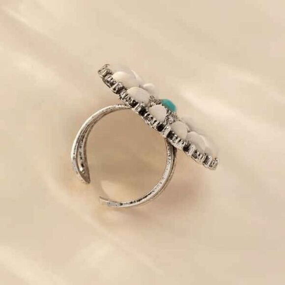 Western Bohemian Concho Turquoise Adjustable Ring - Picture 3 of 5